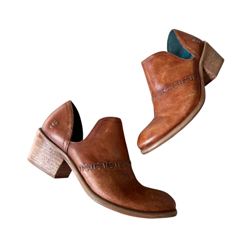 Roan by Bed Stu Ankle Bootiea‎ Gaze Leather Boho Whipstitch Cutout Tan Brown 7